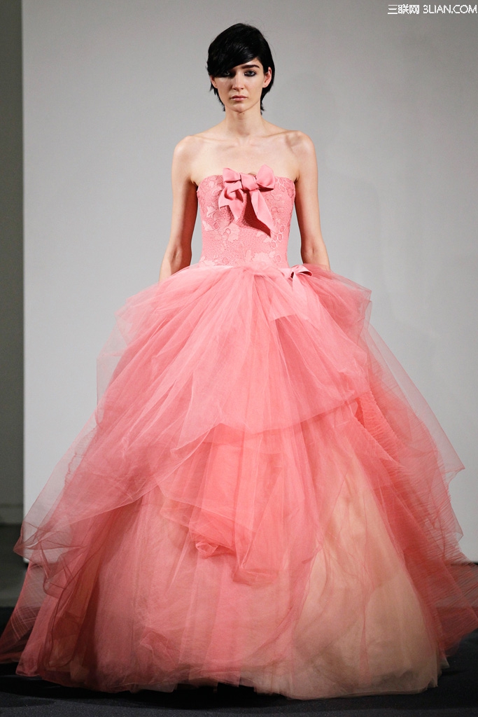 Vera Wang2014秋冬时尚婚纱 红色搭配蝴蝶结大花朵设计